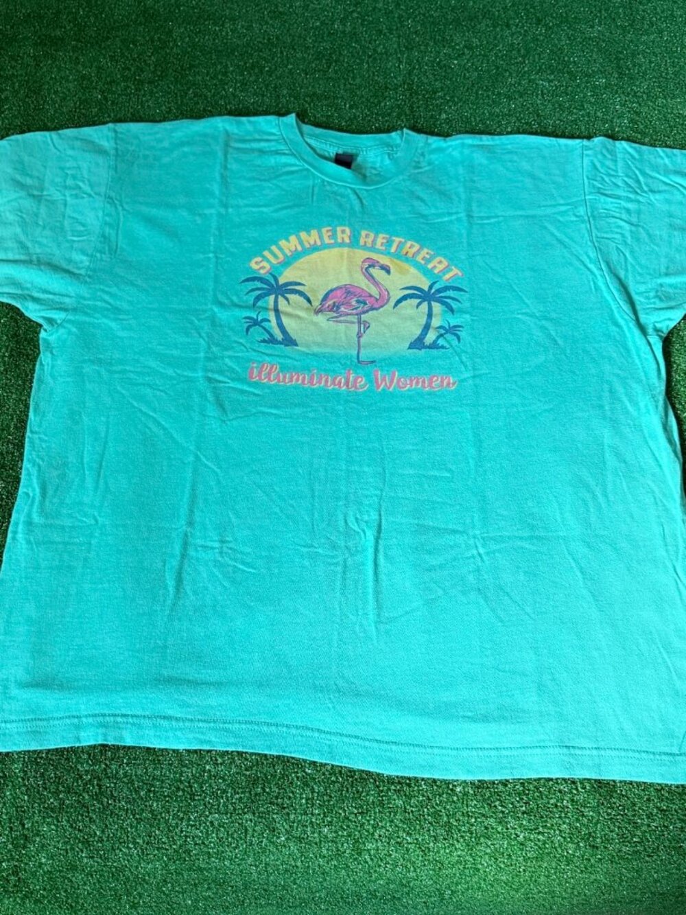 Tultex Summer Retreat Illuminate Women Flamingo Short Sleeve  T-Shirt Size XXL